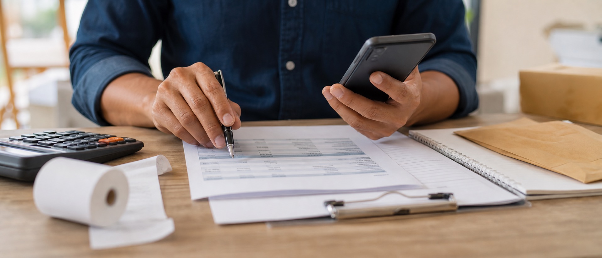 Persona revisando los datos de una factura electrónica antes de enviarla